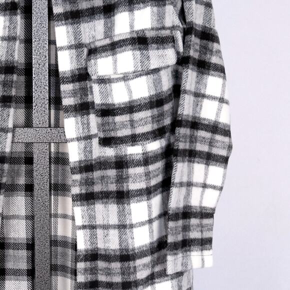 Nordstrom Melloday Women's Black & White Plaid Shacket MEDIUM Open Front 2% Wool - Picture 3 of 6